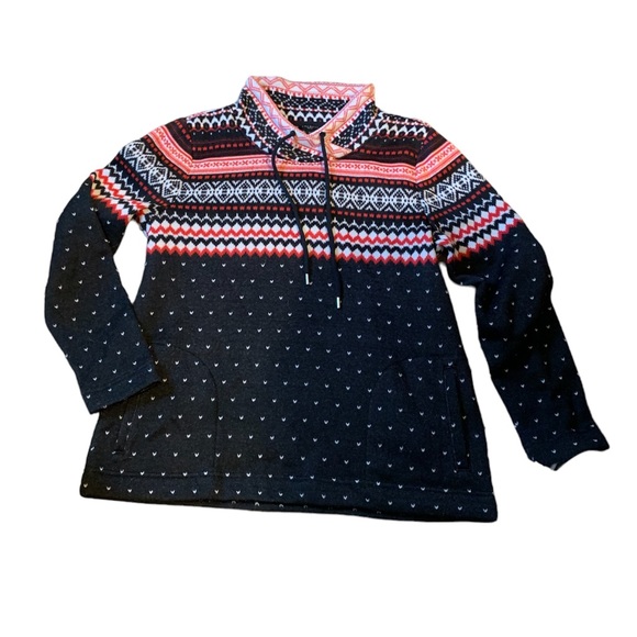 Talbots Geometric Nordic Fair Isle Fleece Sz LP - Picture 9 of 10